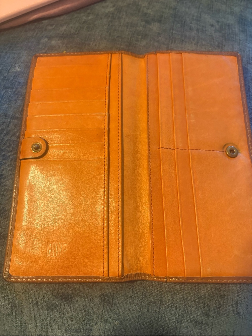 Vintage Frye Cognac Brown Leather Continental Checkbook Wallet Closure as Is - Picture 2 of 8